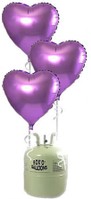 Helium Cilinder met 20 lila folie hart ballonnen