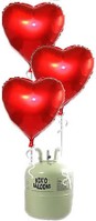 Helium Cilinder met 20 rode folie hart ballonnen