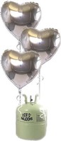 Helium Cilinder met 20 zilveren folie hart ballonnen
